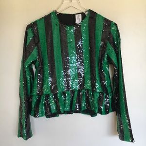 COLLUSION - Sequined Striped Top with Ruffle Hem